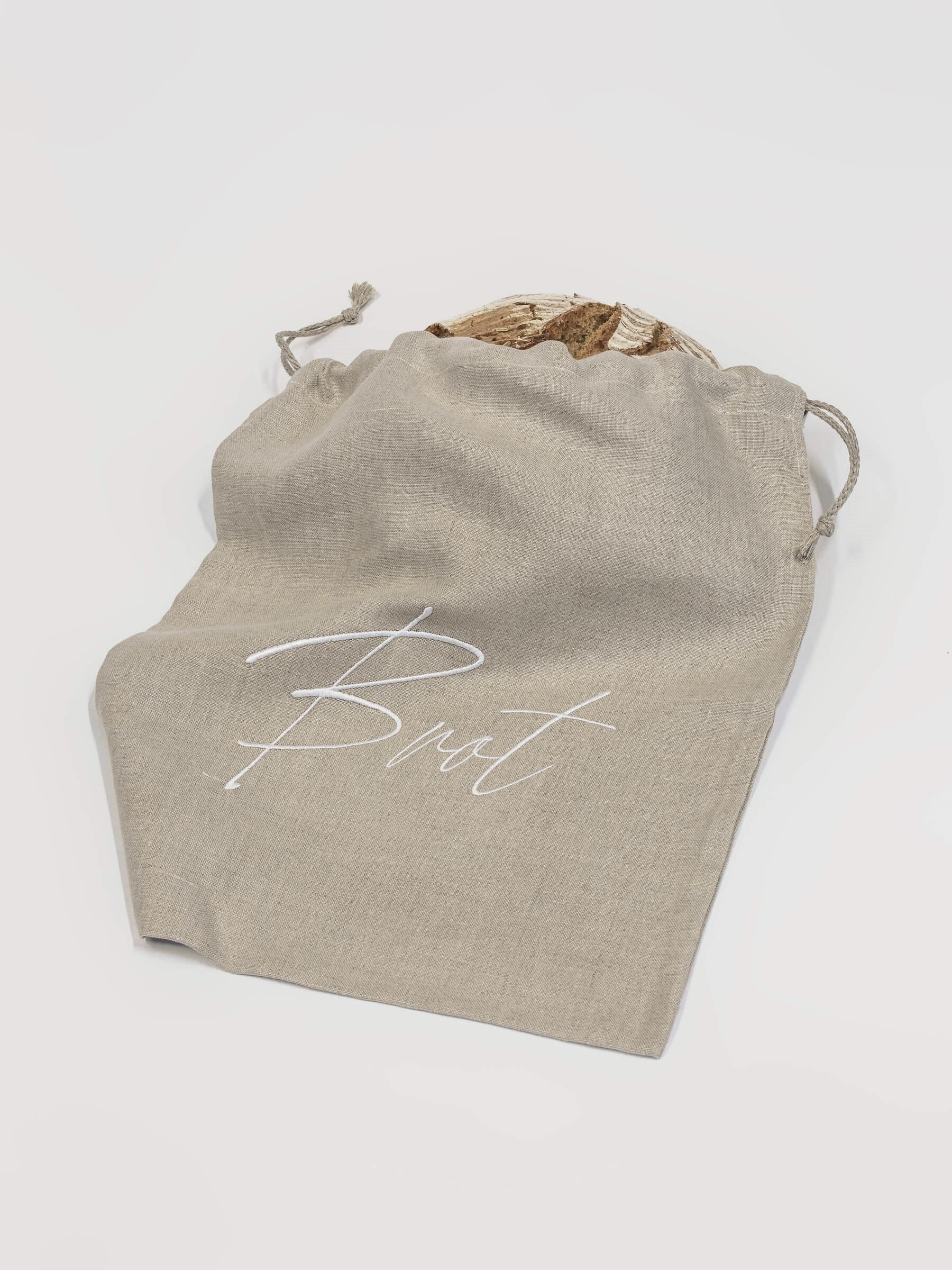 Brotsack aus reinem Leinen mit Bestickung "Brot" - haushaltsreinigo.shop