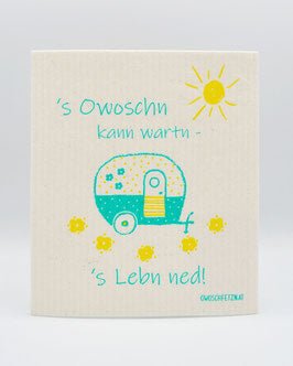 Camper "s'Owoschn kann wartn - s'Lebn ned!" petrol/gelb - haushaltsreinigo.shop