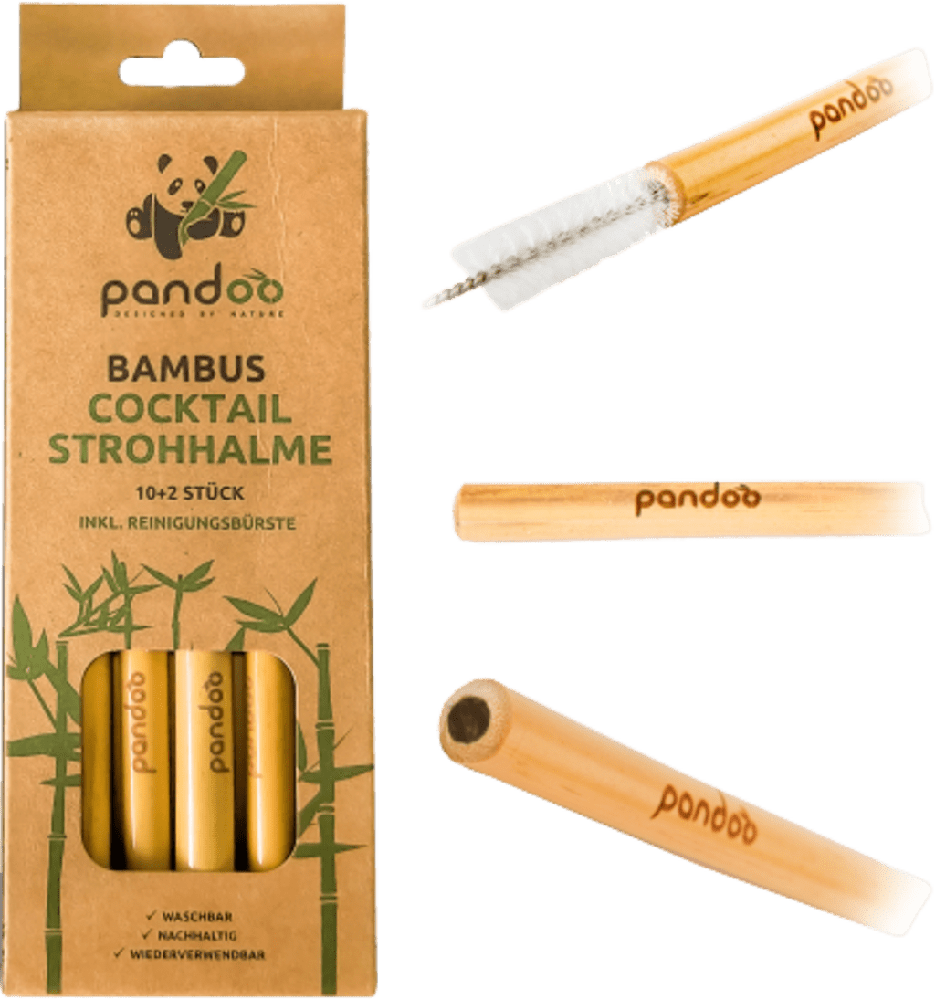Cocktail Strohhalme aus Bambus, 12er Set inkl ReinigungsbĂĽrste - haushaltsreinigo.shop