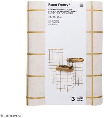 Blockbodenbeutel weiß mit braun - goldenen Streifen - haushaltsreinigo.shop