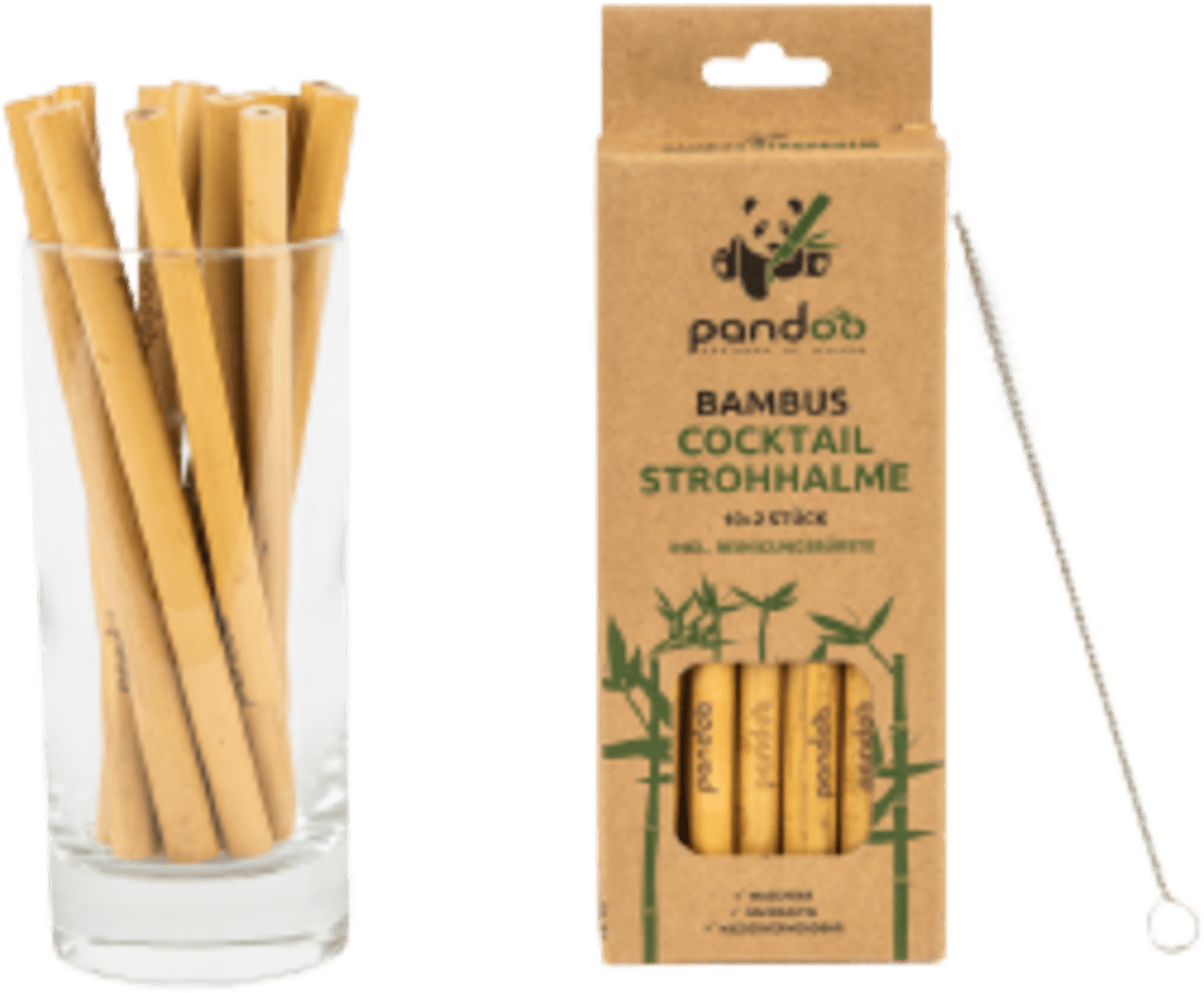 Cocktail Strohhalme aus Bambus, 12er Set inkl Reinigungsbürste - haushaltsreinigo.shop