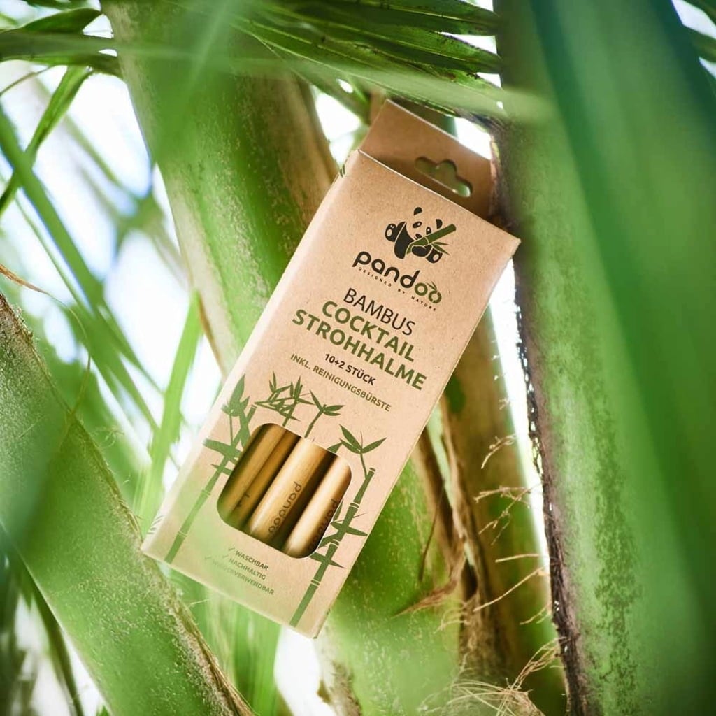 Cocktail Strohhalme aus Bambus, 12er Set inkl Reinigungsbürste - haushaltsreinigo.shop